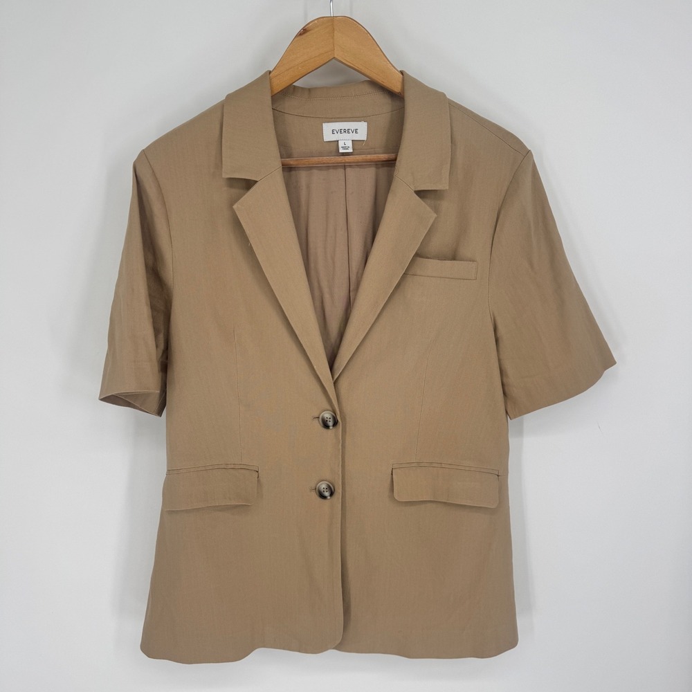 Evereve Linen Blend Blazer Women L Tan Neutral Professional Old Money Office